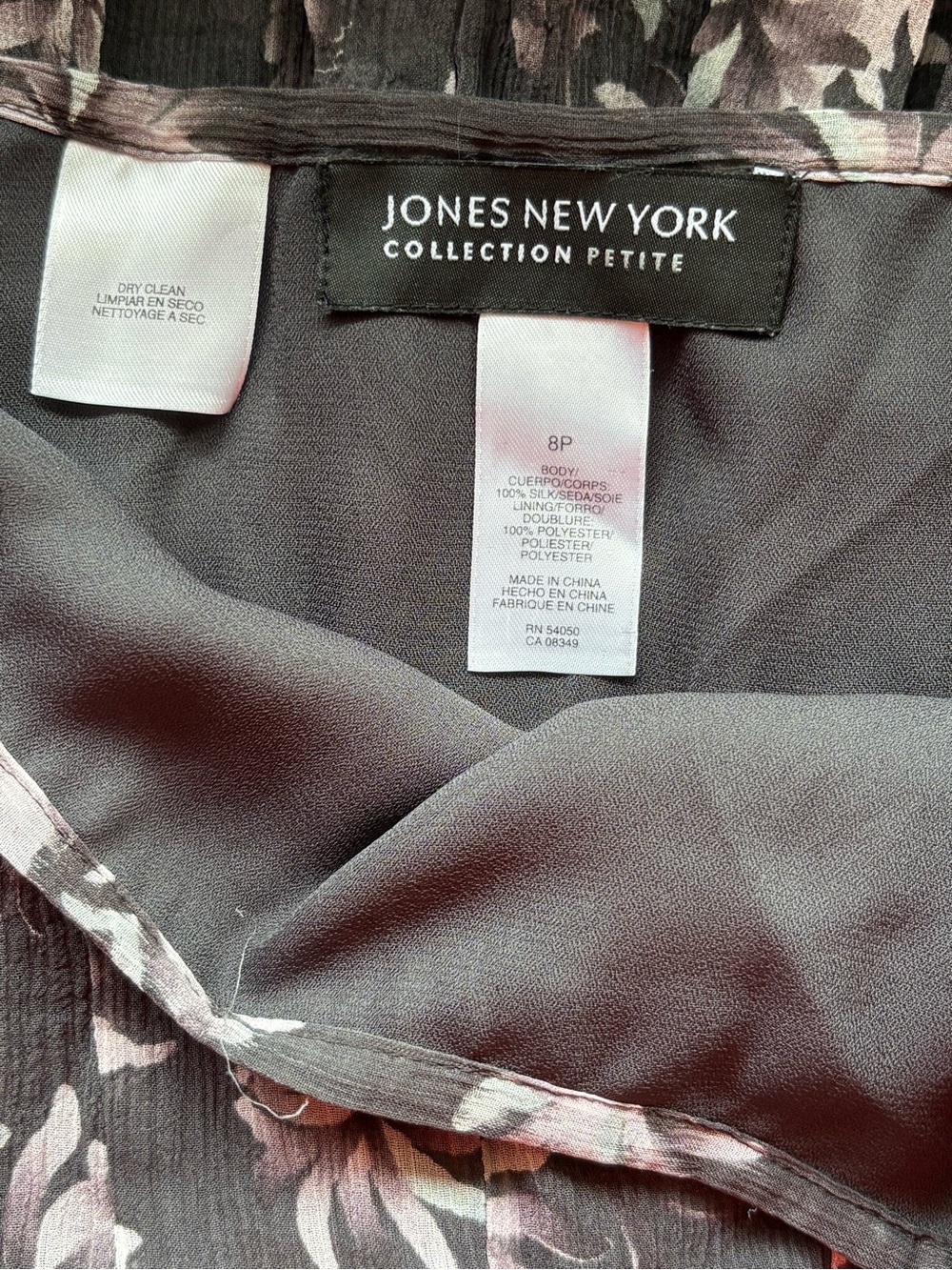Jones New York Collection Petite 100% Silk Floral Crinkle Midi Skirt 8P